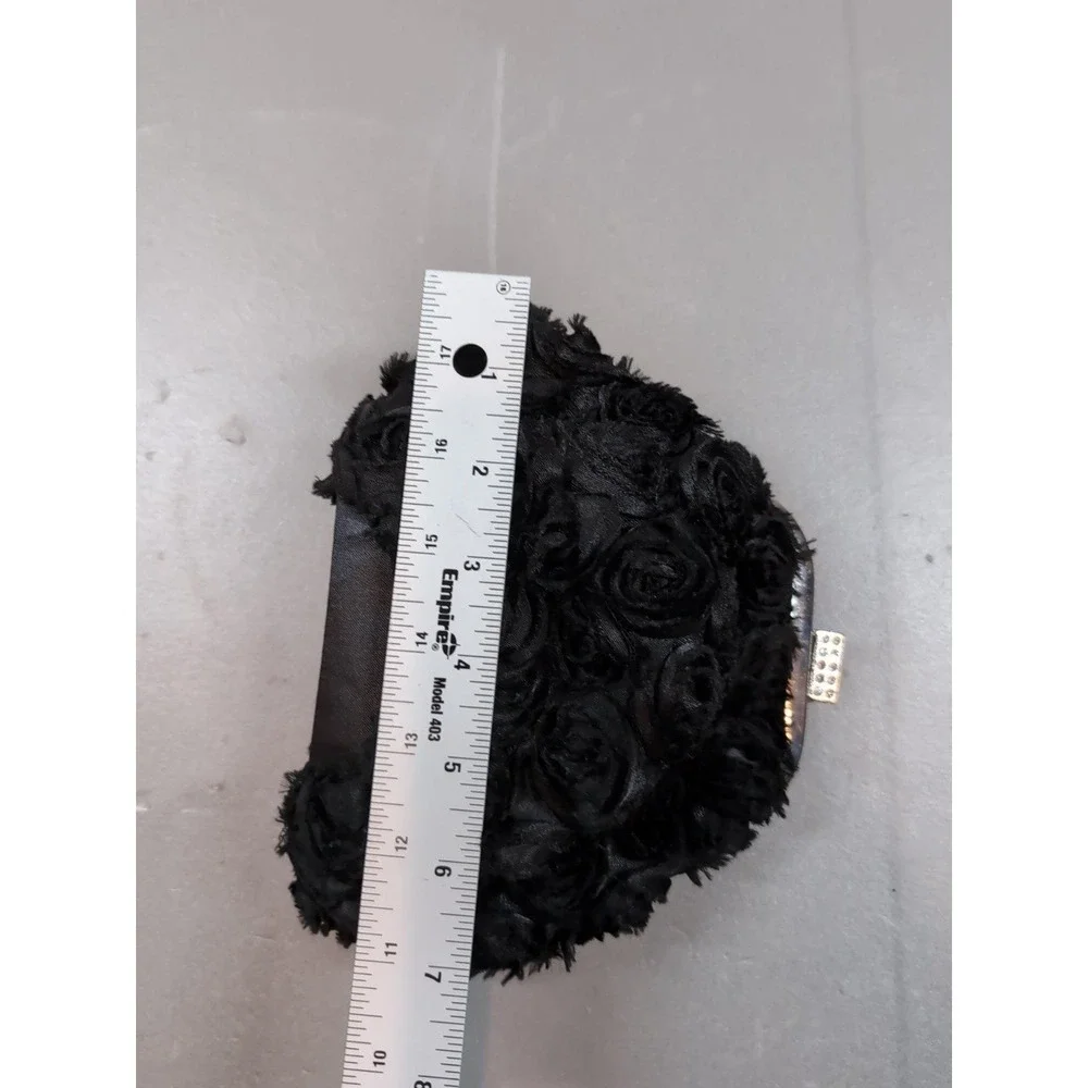 Black Rosette Evening Clutch Purse Floral Rhinestone Wedding Prom Formal Bag